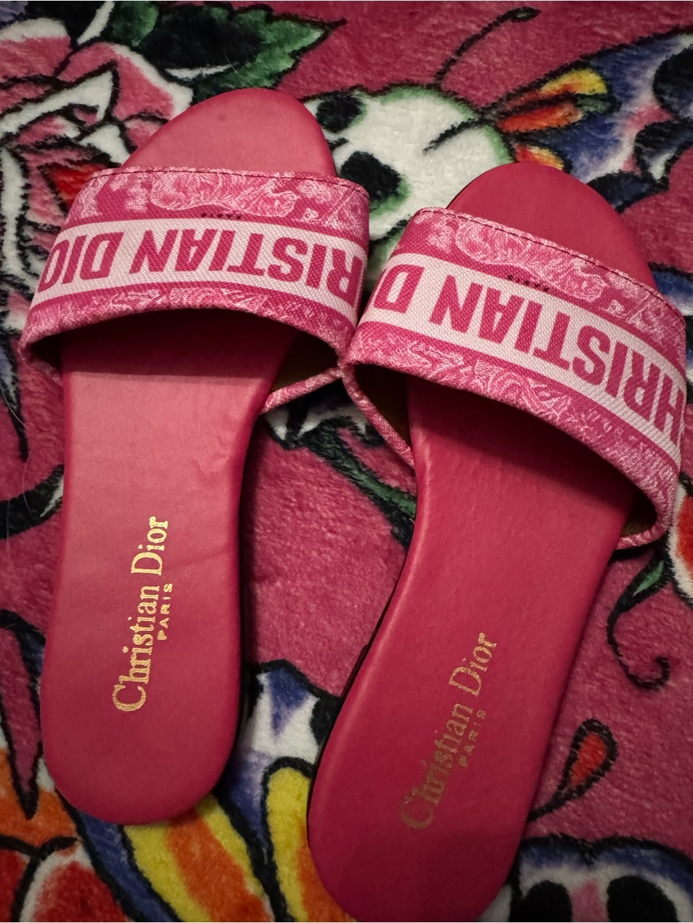 Dior Pink Logo Slide Sandals